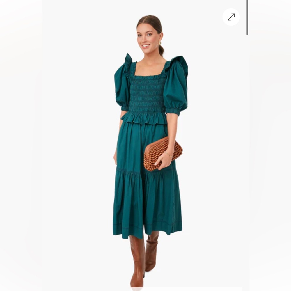 SEA NEW YORK Forest Sybil Solid Cotton Puff Sleeve Smocked Dress from Tuckernuck
